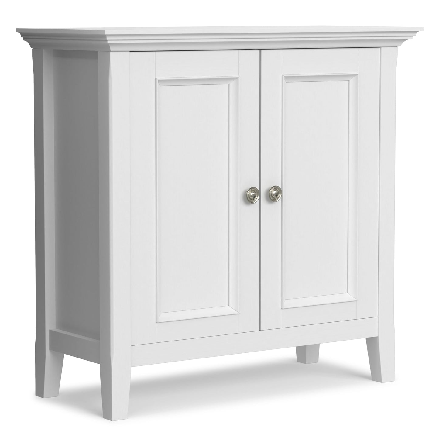 SIMPLIHOME Amherst 32-inch Wide Solid Wood Transitional-Style Low Storage Cabinet in White for Living Room, Entryway, or Dining Area with Adjustable Shelves