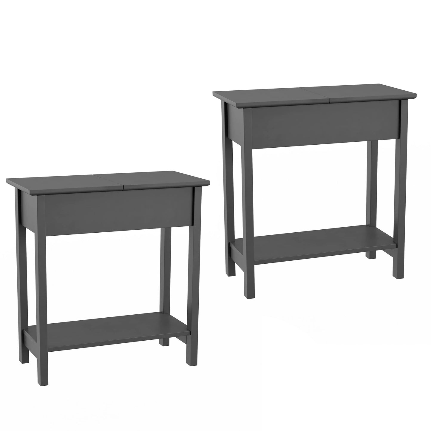 Lavish Home Flip Top End Table – Set of 2 Living Room End Tables with Hidden Hinged Storage Compartment and Lower Shelf (Gray)