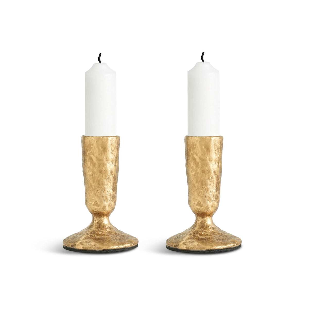 DENDROVIA Gold Cast Iron Candle Holders Set of 2 - Antique Brass Gold Metal Taper Candle Stick Holders for Table - Wrought Iron Candle Holder for Centerpiece, Mantel, Wedding, Party, Christmas Decor