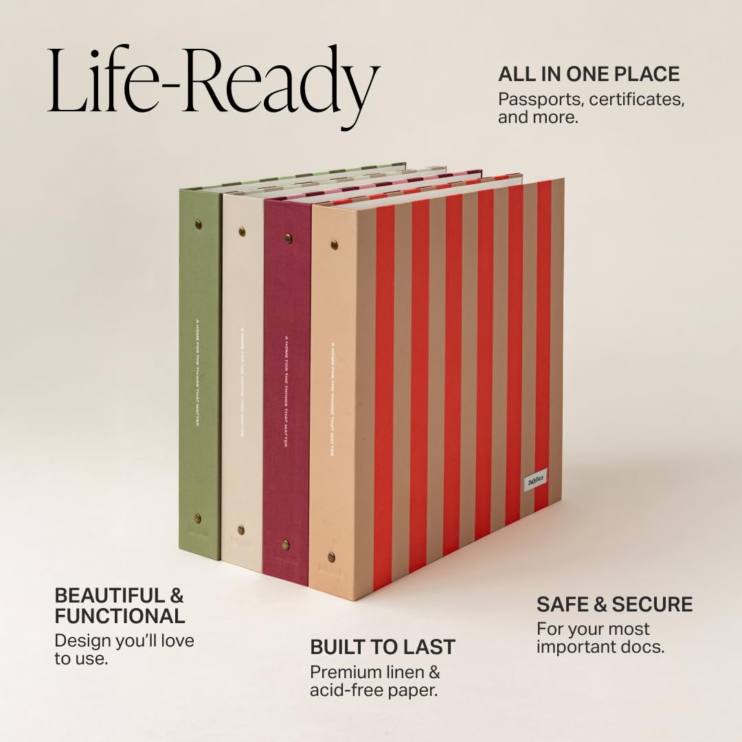 DailyDocs Document Organizer Binder – Premium Linen Folder System with Full & Half-Page Envelopes for Important Papers, Passports, Birth Certificates & More