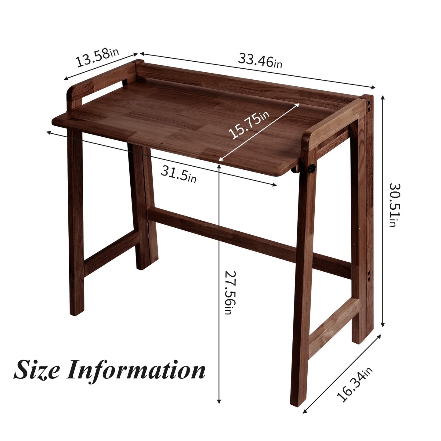 Cttasty Computer Desk, Foldable Desk, Home Office Desks, Solid Wood Writing Desk, Mid Century Modern Desks, Oak Study Table, Folding Desks for Small Spaces, 31.5 W x 27.6 H x 13.6 D Inches, Walnut