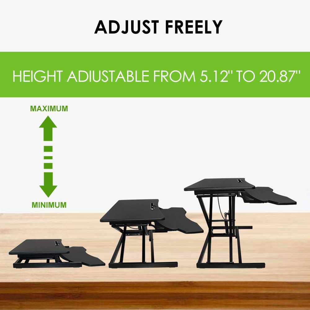 NEWPUTE Standing Desk Converter 32 Inch - Height Adjustable Desk Riser with Keyboard Tray, Wide Sit Stand Workstation for 2 Monitors for Office & Home, Black
