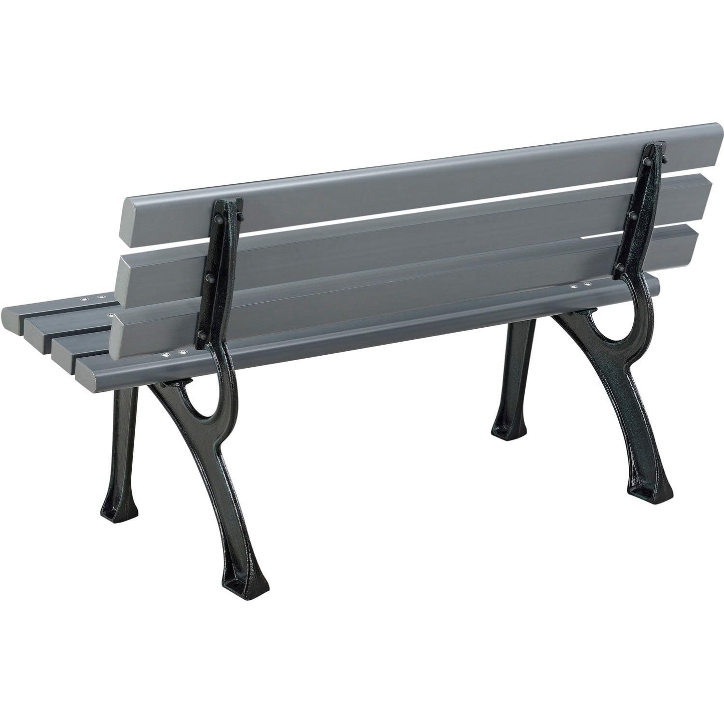 Global Industrial 4'L Outdoor Park Bench with Backrest, Recycled Plastic Slats, Wrought Iron Frame, 1100 lbs Capacity, Gray, Surface Mount, Easy Assembly