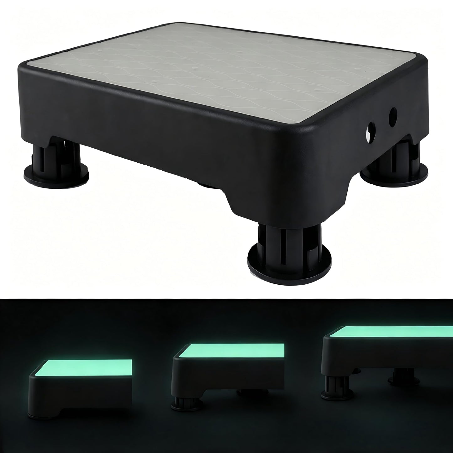 LIFTOZA Adjustable Step Stool, Noctilucent Bedside Step, 700 LBS Capacity Safety Step Platform, Indoor and Outdoor Foot Stool for Seniors and Kids, Wide Step Stools Elderly Assistance at Night
