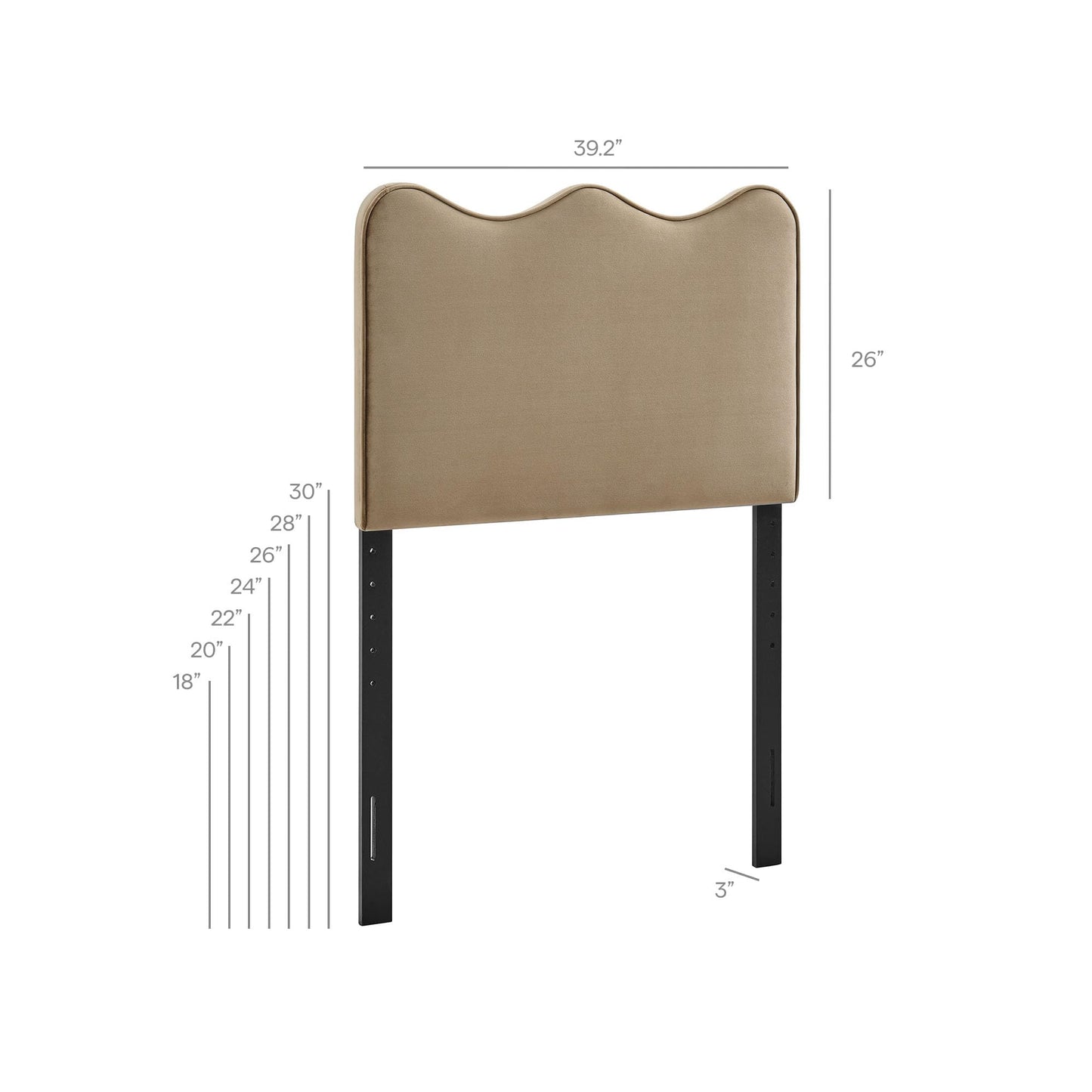 Monday Athena Twin Size Performance Velvet Adjustable Headboard in Taupe - with Scalloped Wave Design and Stain-Resistant Velvet Upholstery