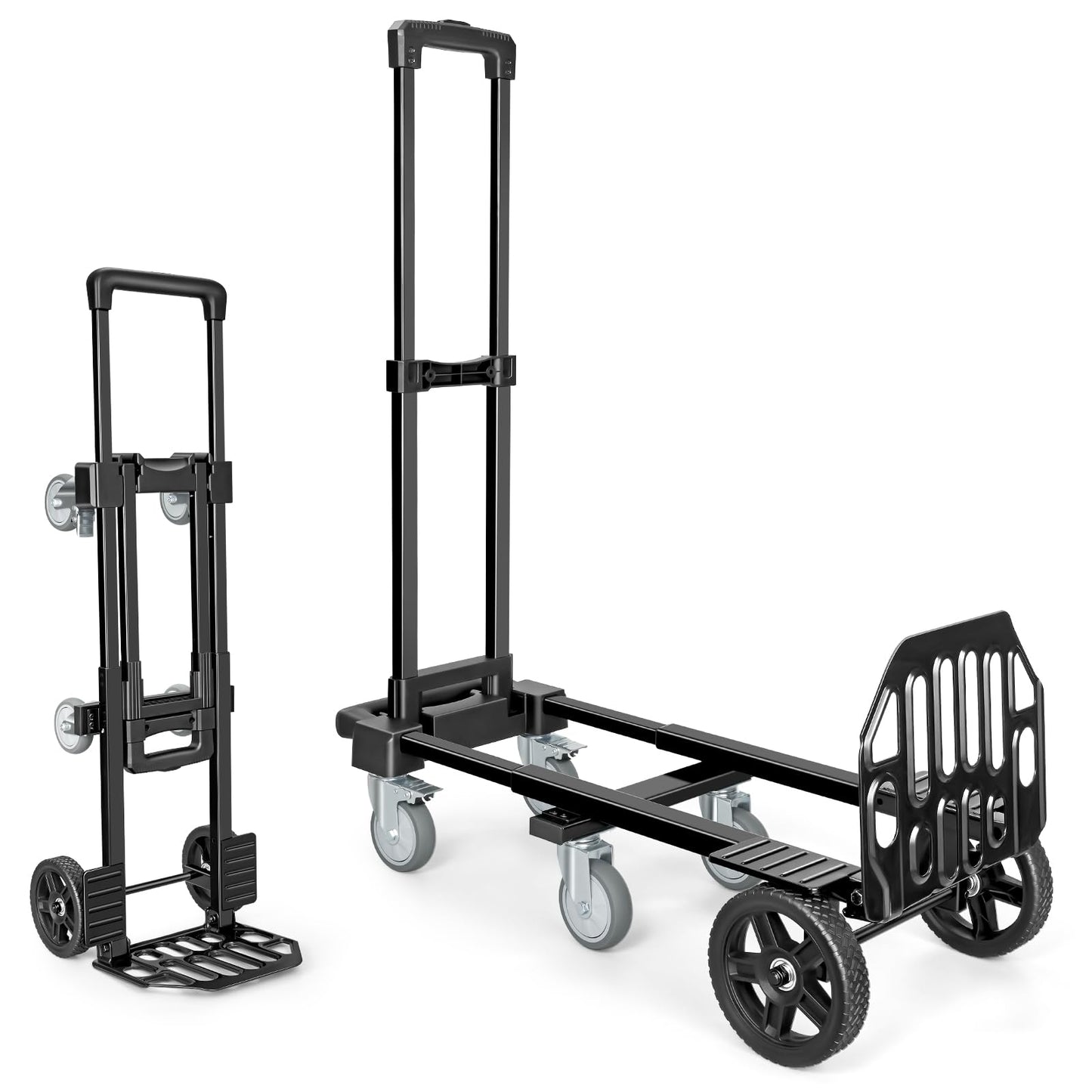 KEDSUM 3-in-1 Convertible Dolly Cart with Wheels, 600LBS Heavy Duty Hand Truck Dolly, Hand Truck with Adjustable Handle Angle & Expandable Base for Home,Warehouses,Dorm, 6-Wheel Design with Brakes