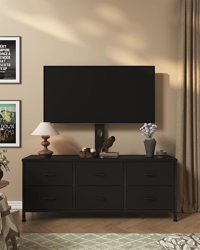 TV Stand with Mount, Fabric Dresser with 6 Drawers
