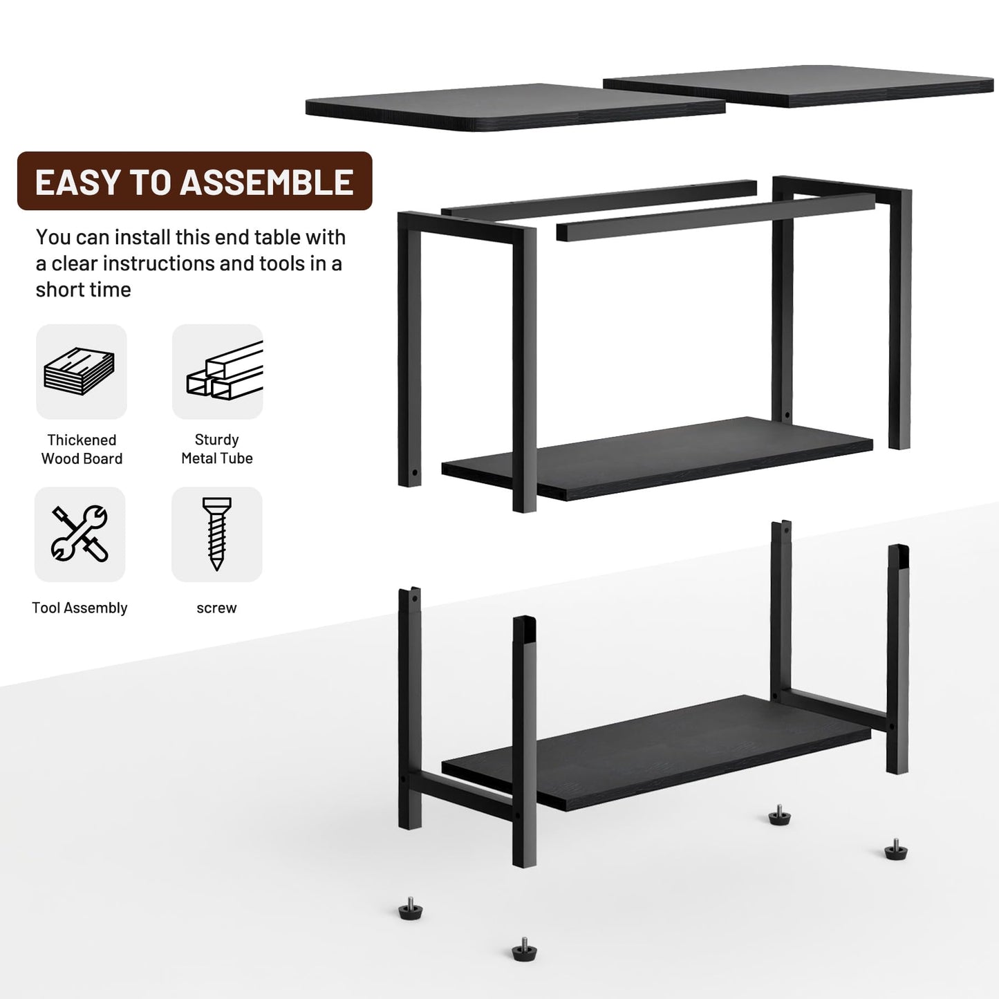 SLEEPING LAMB Side Table for Living Room, 3-Tier End Table for Small Space with Wide Storage Tabletop, Classic Black Narrow Nightstand for Bedroom, Sofa Couch