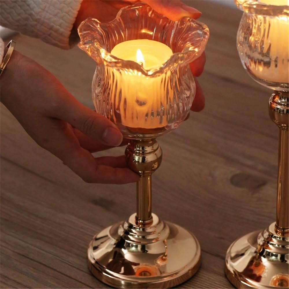YUHUAWF Candle Holderss European Crystal Glass Tall Candle Holder Candlelight Dinner Table Decoration Home Furnishings Decorative Candlestick(Small)