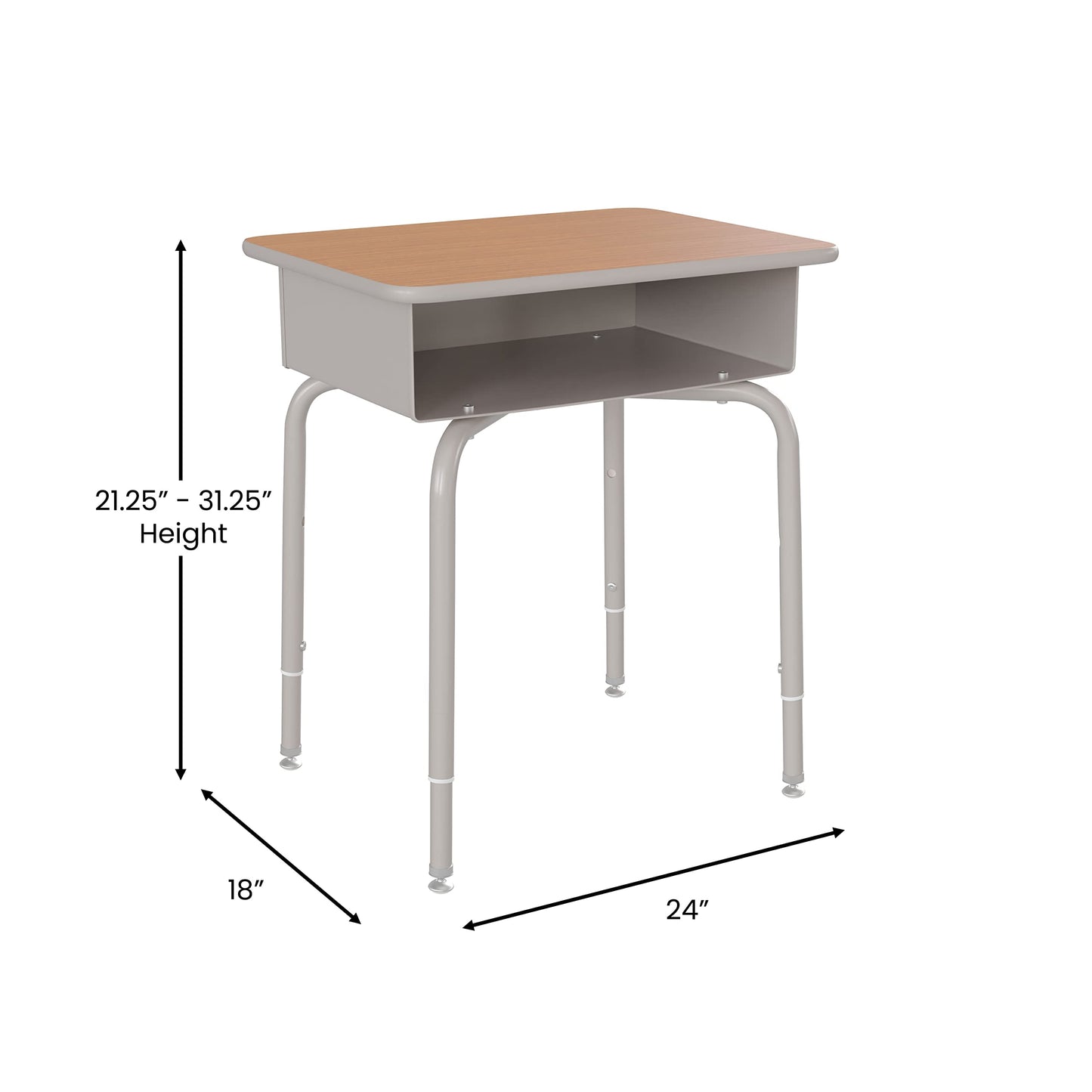 Flash Furniture Billie Student Desk - Walnut Open Front School Desk - Silver Metal Frame - 24"W x 18"D Adjustable Height, Durable for School or Remote Learning