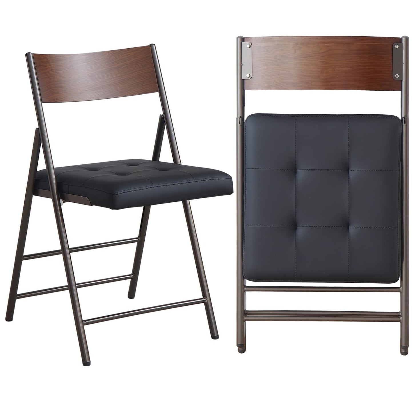 mollveesen 2 Pack Folding Chairs with Thick Padded Seat,Heavy Duty Steel Frame Foldable Dining Chairs with Soft Cushion Set of 2,Portable Indoor Outdoor for Home Kitchen,Office,Events,Wedding(Black)