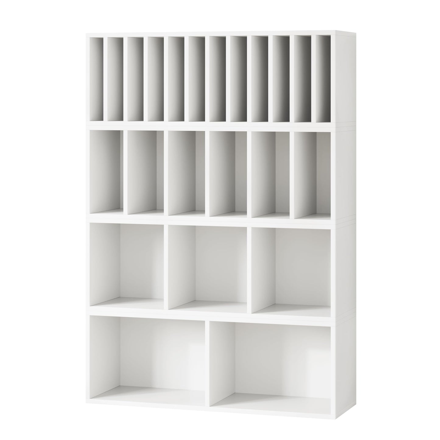 IOTXY DIY Modular Cube Bookcase - CubeXY Customizable Stackable Expandable Combination Set, 23-Cube Open Bookshelf for Books, Fabric Storage Bin, and 7/10-inch Vinyl Record Organizer, White