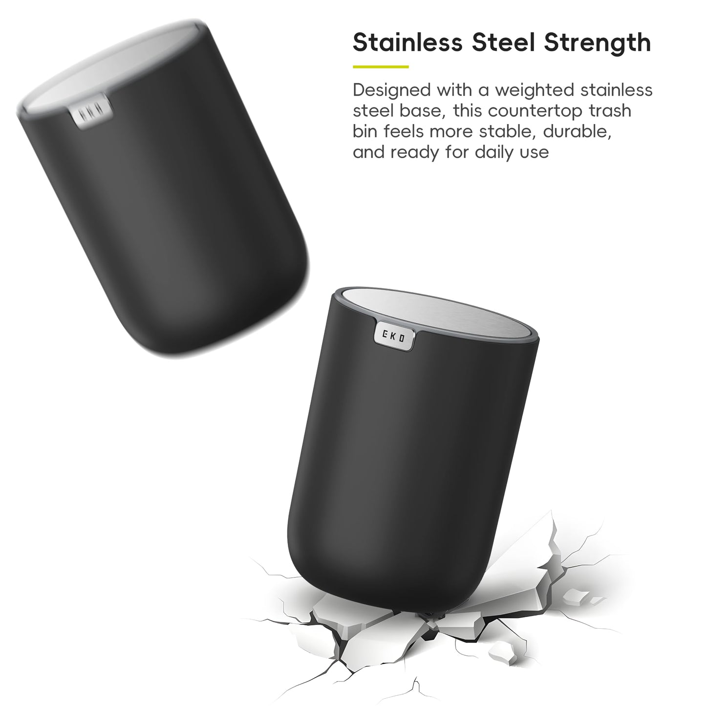 EKO Fandy 0.58 Gal/2.2L Mini Trash Can with Lid, Swing-Top Desktop Trash Can for Bathroom, Countertop, Vanity, Desk or Office, Small Garbage Bin (Black)
