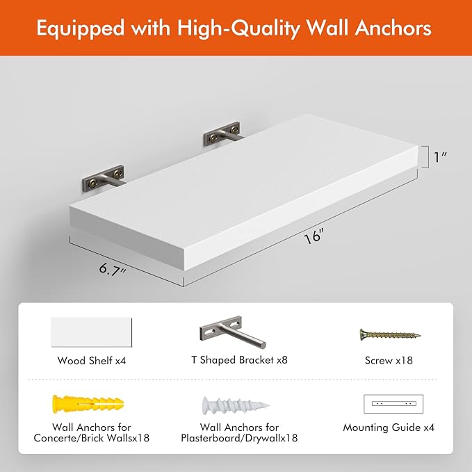 YUFLINX 16’’White Floating Shelves