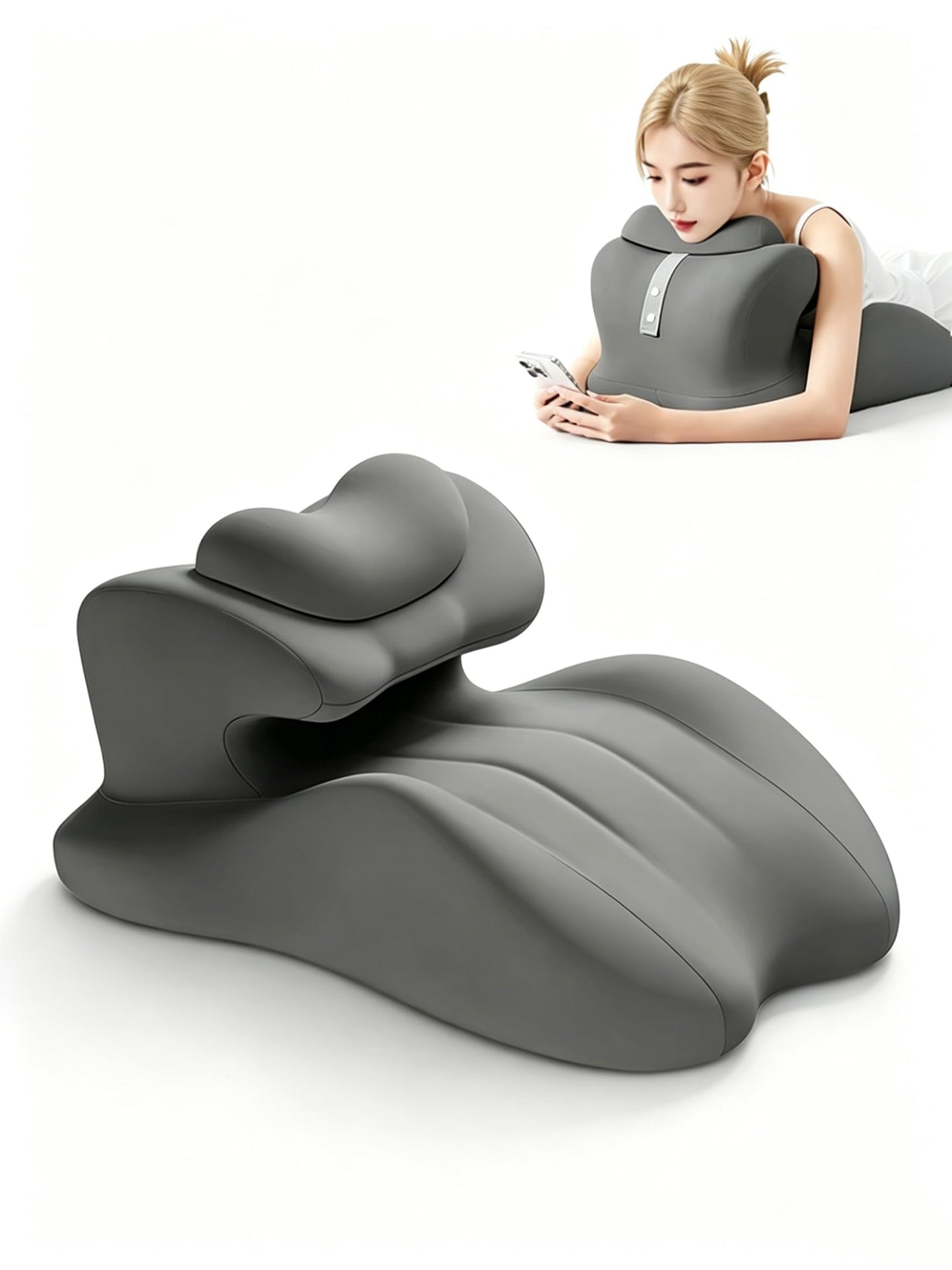 Memory Foam Hook‑Shaped Curved Wedge Pillow, Upgraded Firm Support for Back Pressure Relief & Leg Elevation, Multi‑Angle Posture Support for Reading, Gaming & Lying on Bed (Dark Gray)
