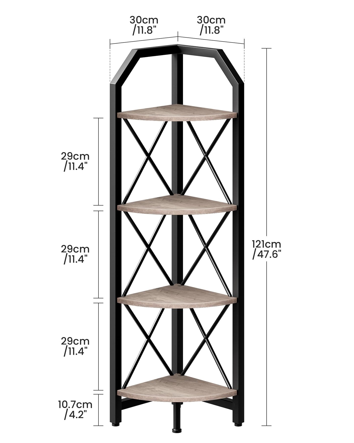 CHOEZON 4-Tier Corner Shelf, Industrial Corner Bookshelf, 47.6" Corner Storage Stand, Plant Stand Display Shelf, Corner Bookcase for Bedroom, Living Room, Home Office, Greige and Black TCJ09BG