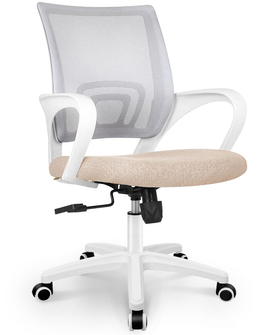 NEO CHAIR Office Desk Computer Chair Ergonomic Mesh Gaming Cushion Seat with Comfy Lumbar Mid Back Support Adjustable Height Swivel Rolling Wheels for Home Task (Beige)