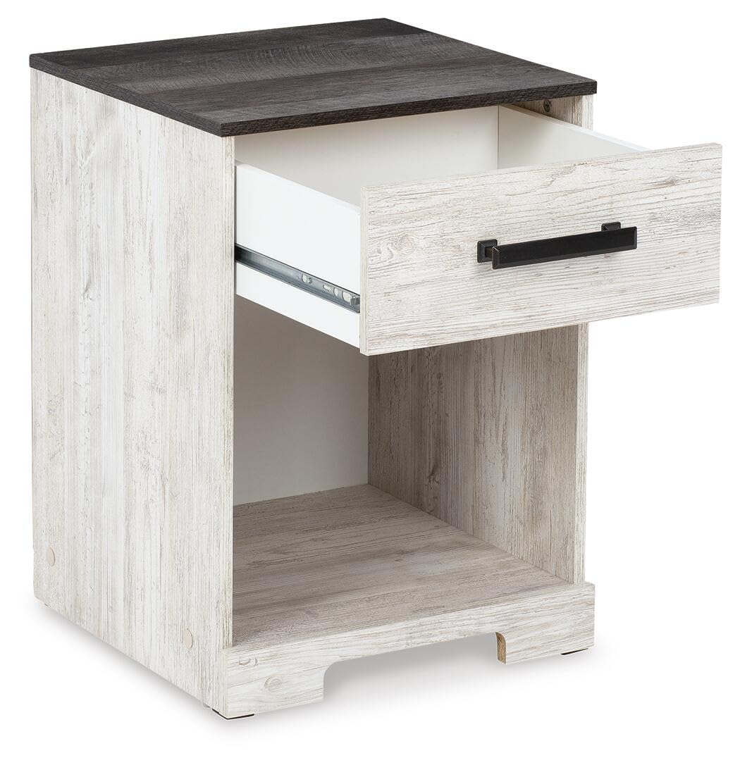 Signature Design by Ashley Shawburn Farmhouse 1 Drawer Night Stand, White & Gray