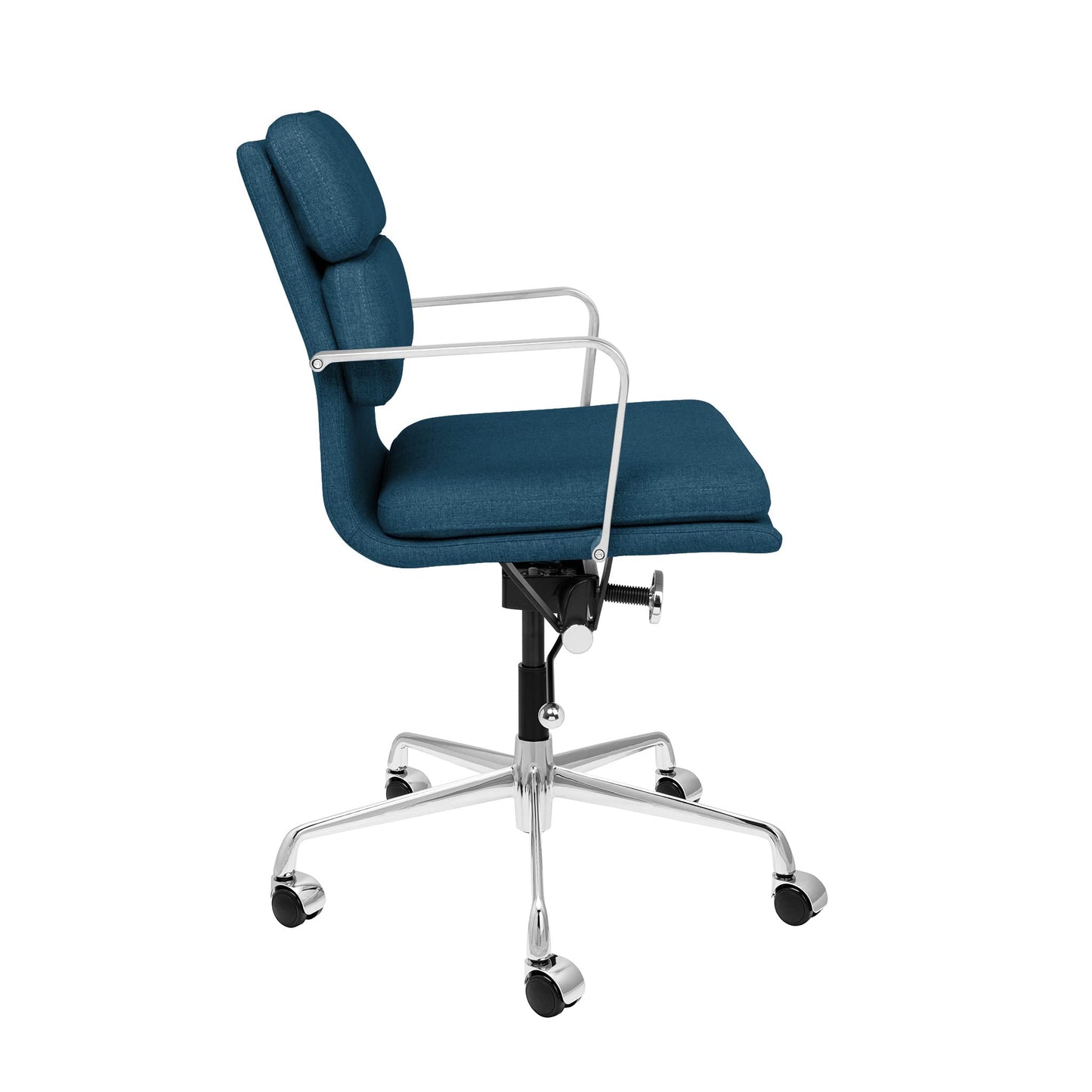 Laura Davidson Furniture SOHO II Padded Management Office Chair - Mid Back Desk Chair with Arm Rest, Swivel & Cushion Availability, Made of Poly-Cotton Fabric, Dark Blue Fabric, Computer Chair