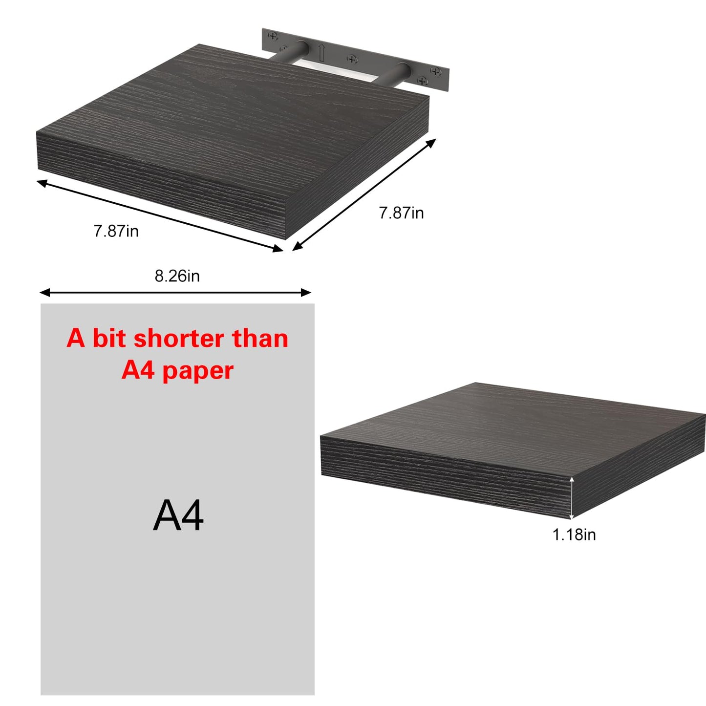 Fixwal Floating Shelves for Wall, 8 Inch Small Black Shelves Wall Mounted Shelf for Bathroom, Living Room, Bedroom, Kitchen Decor (Set of 3, 8x8)