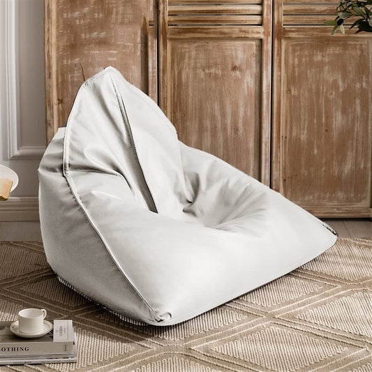 SXBCyan Big Luxury Triangle Pouf Cover Faux Leather Bean Bag Cover No Filler Floor Seat Beanbag Chair Pouf Ottoman Single Sofa Furniture (Color : Beige White, Size : Empty Pouf Cover)