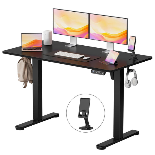 YESHOMY Height Adjustable Electric Standing Desk, 46 x 24 Inches Memory Home Office Sit Stand up Desk with Phone Holder and USB Charging Port, Black