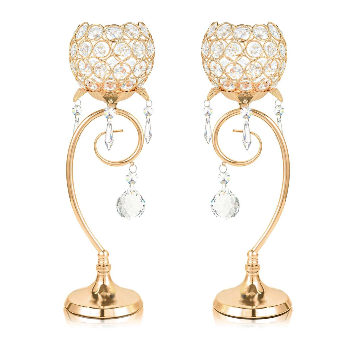 2 ps K9 Crystal tealight Candle Holder/Candlestick/Candelabra for Table Centerpieces,Wedding/Party/Event Decor,Home Decor,Gift for Mon/Friends (Golden)