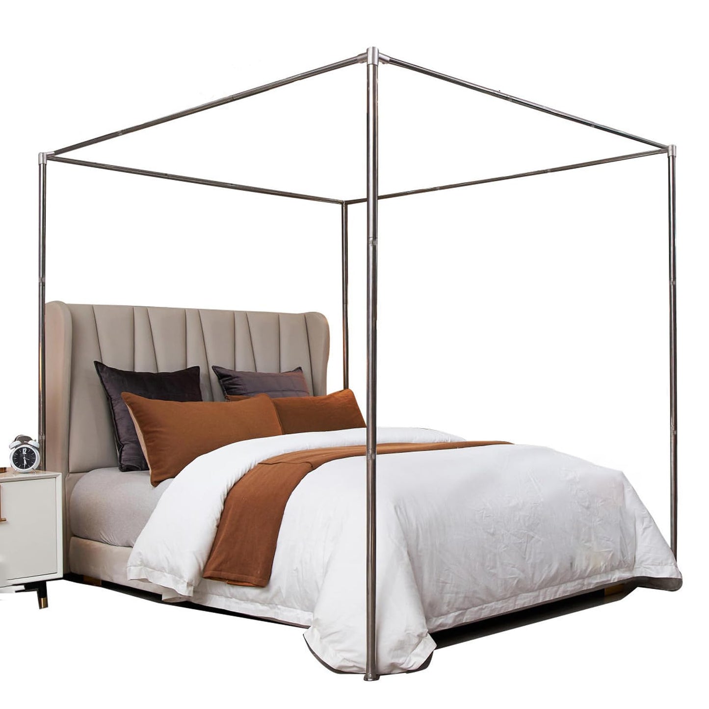 VELSKUD Canopy Bed Frame, Stainless Steel Bed Canopy with 4 Corner Canopy Poles