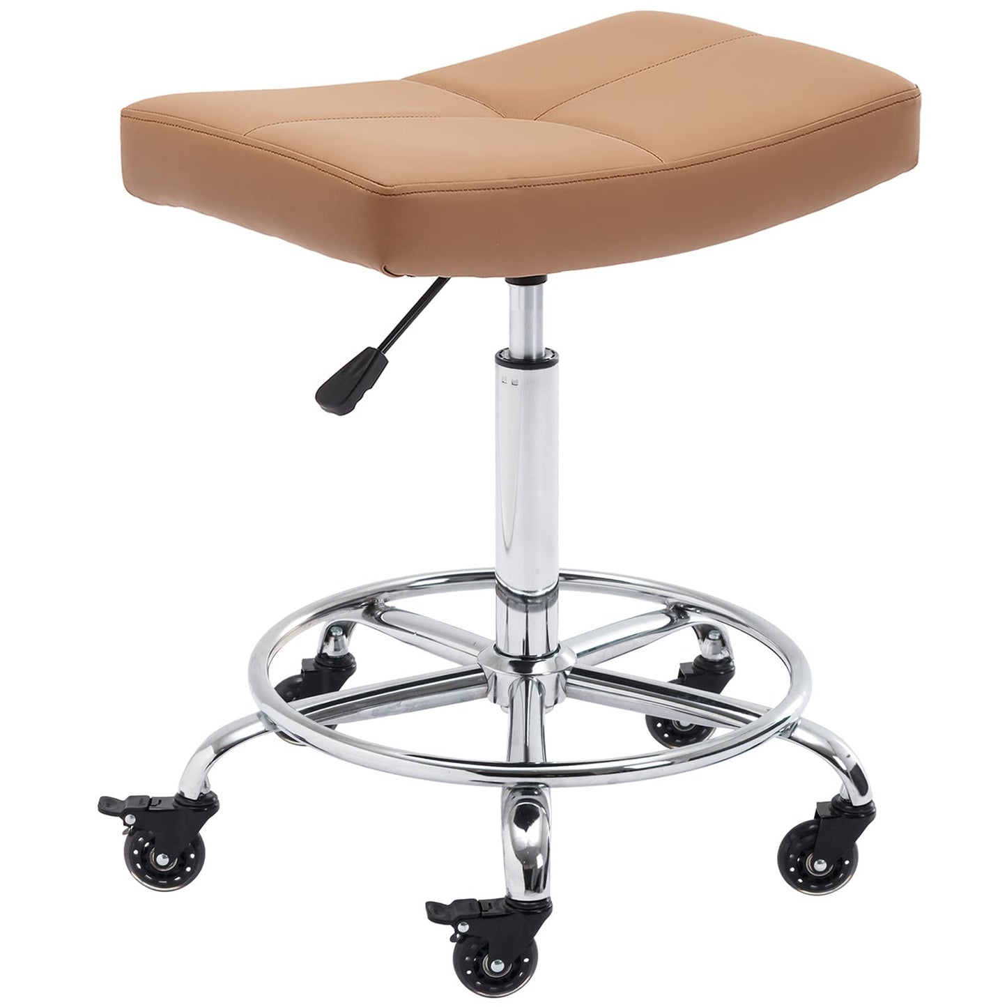 CoVibrant Heavy Duty Adjustable Rolling Stool with Wide Seat, Lockable Rubber Wheels & Footrest - Swivel Stool Chair for Kitchen, Lab, Office, Salon, Home (Camel, 24''-31'')