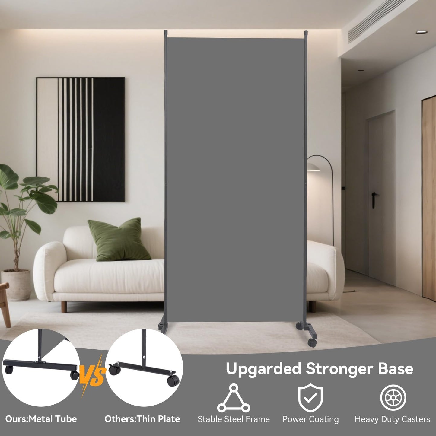 Room Divider(1 Panel-34in) Wall Divider for Room Separation, Portable Privacy Screens W/Wheels, Metal Frame Freestanding Room Separators 5.6FT Room Partitions and Dividers
