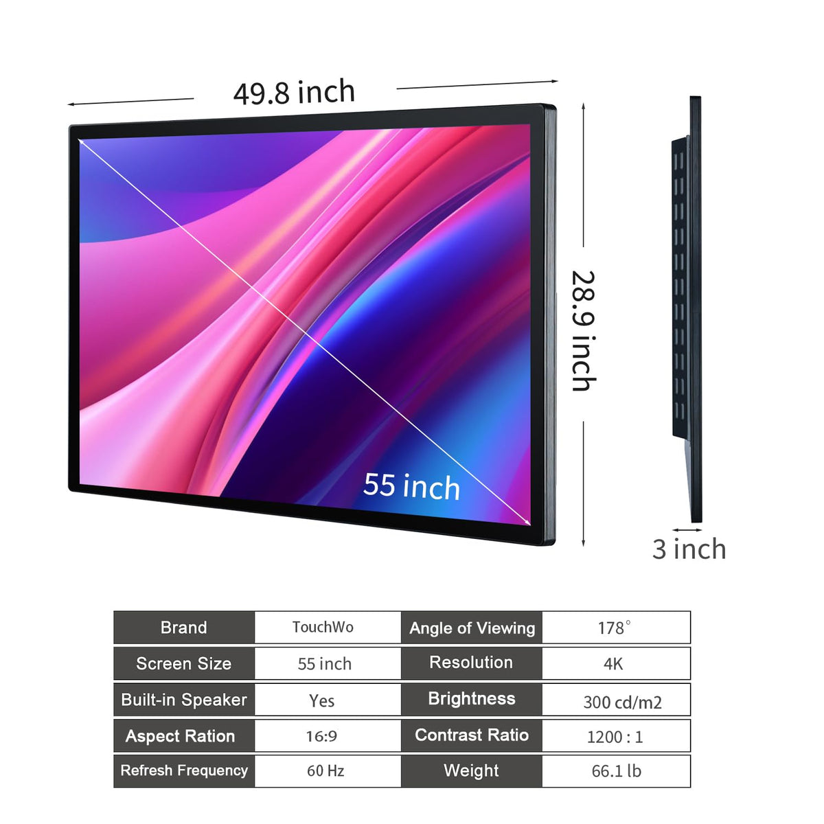 TouchWo 55 inch Interactive Touchscreen Monitor, Smart Board with 4K Display, Win-10 Electronic Whiteboard Touch Screen PC for Office and Classroom, Core i7 RAM 8G & ROM 256G