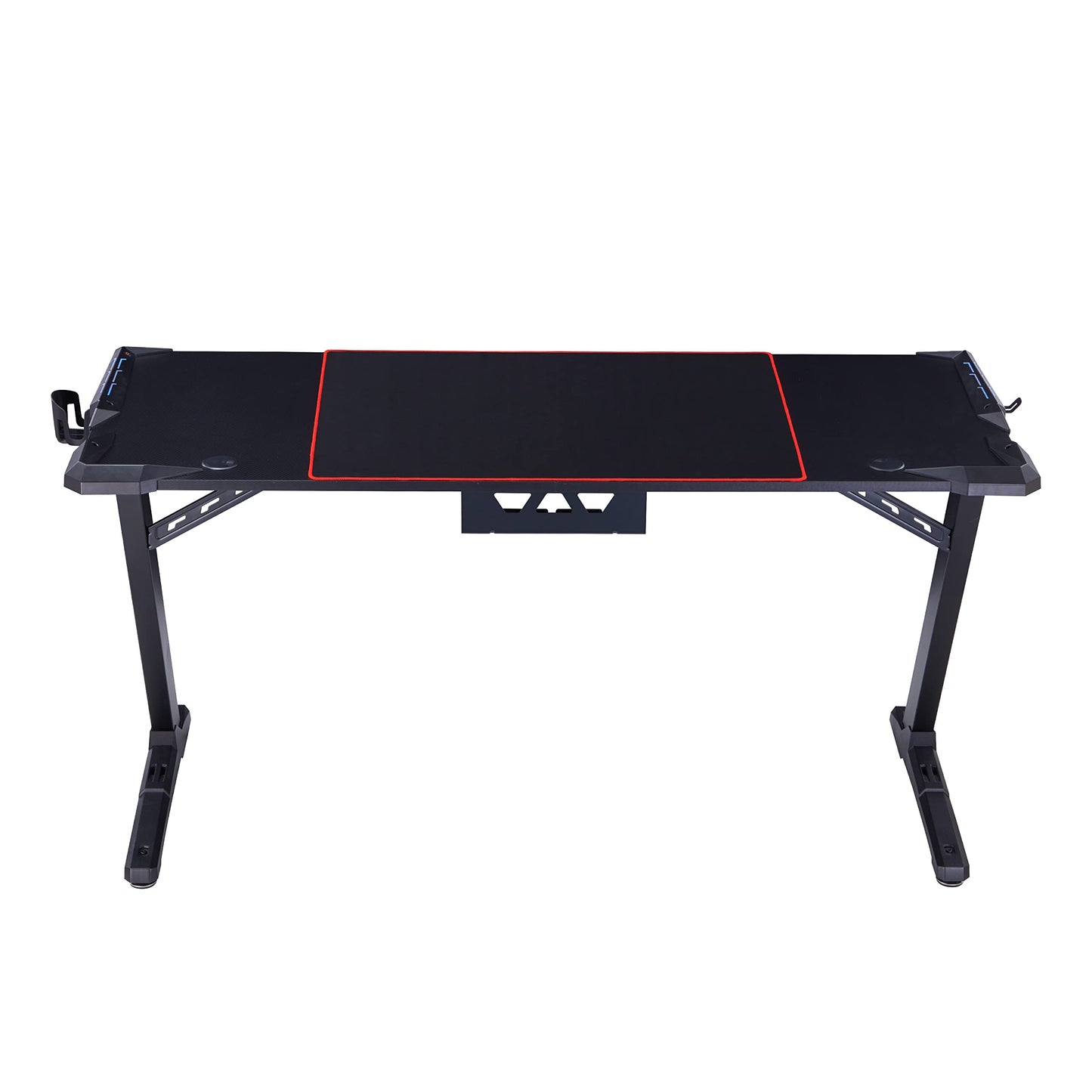 Homes: Inside + Out Kindira Modern Steel Gaming Desk with USB Ports, PC Mouse Pad and Rotatable Cup-Holder for Home Office, Classroom, Study Room, Black, Rectangular