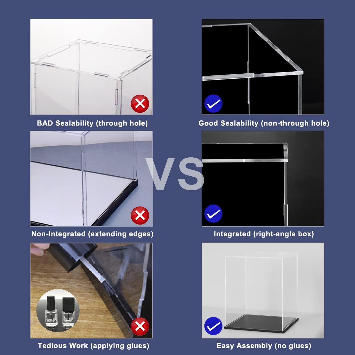 SVENJBB Acrylic Display Case, 7x7x11 Inch Cube Acrylic Boxes for Display, Clear Display Cases with Matte Black Base and Lid for Collectibles and Figures