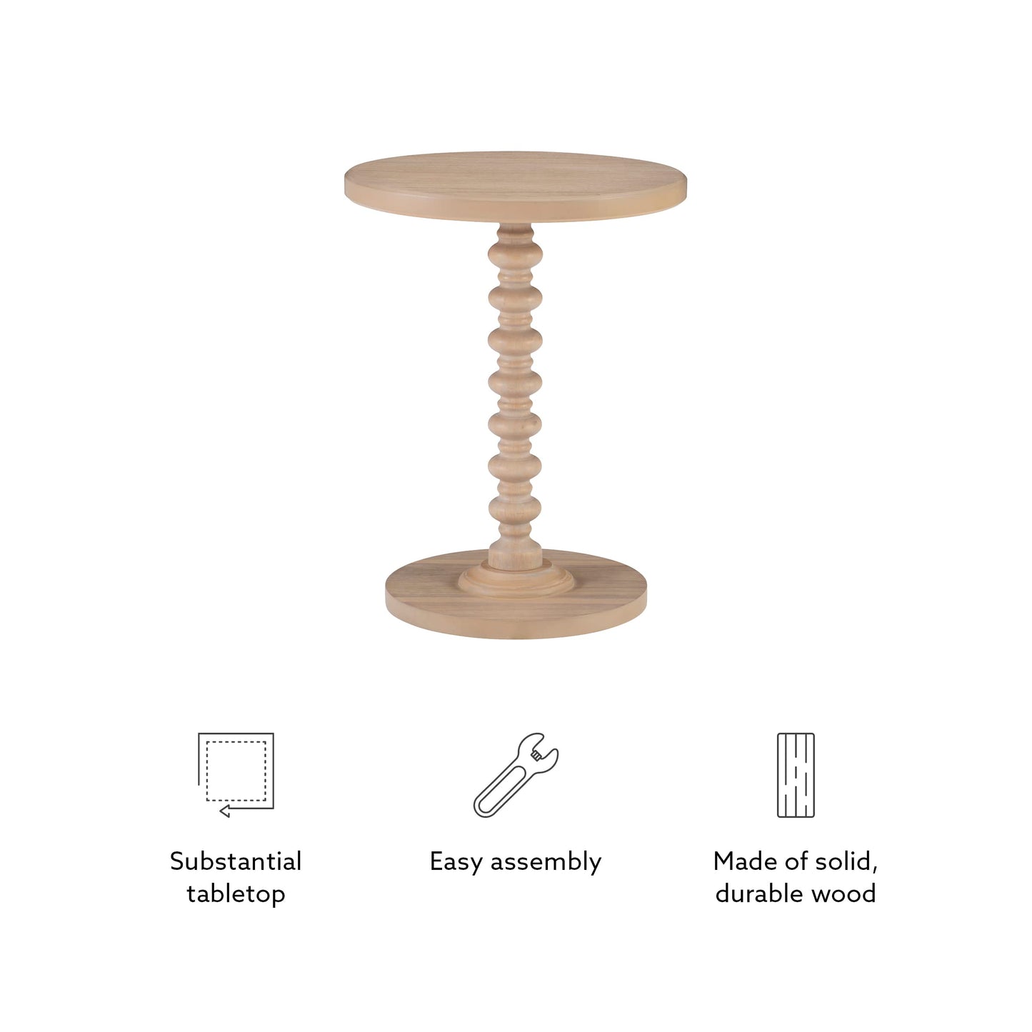 Powell Tarkin Round Natural Wood Turned Spindle Pedestal Side Accent Table