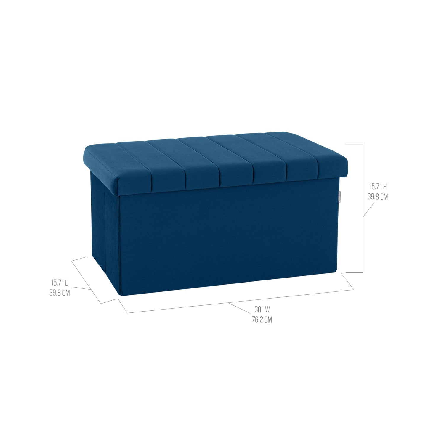 Seville Classics Cushioned Fabric Ottoman Hidden Storage Chest Footrest Chair, Padded Seat for Bedroom, Dorm, Loft, Living Room, Entryway, Hallway, Blue Velvet, 30" Bench