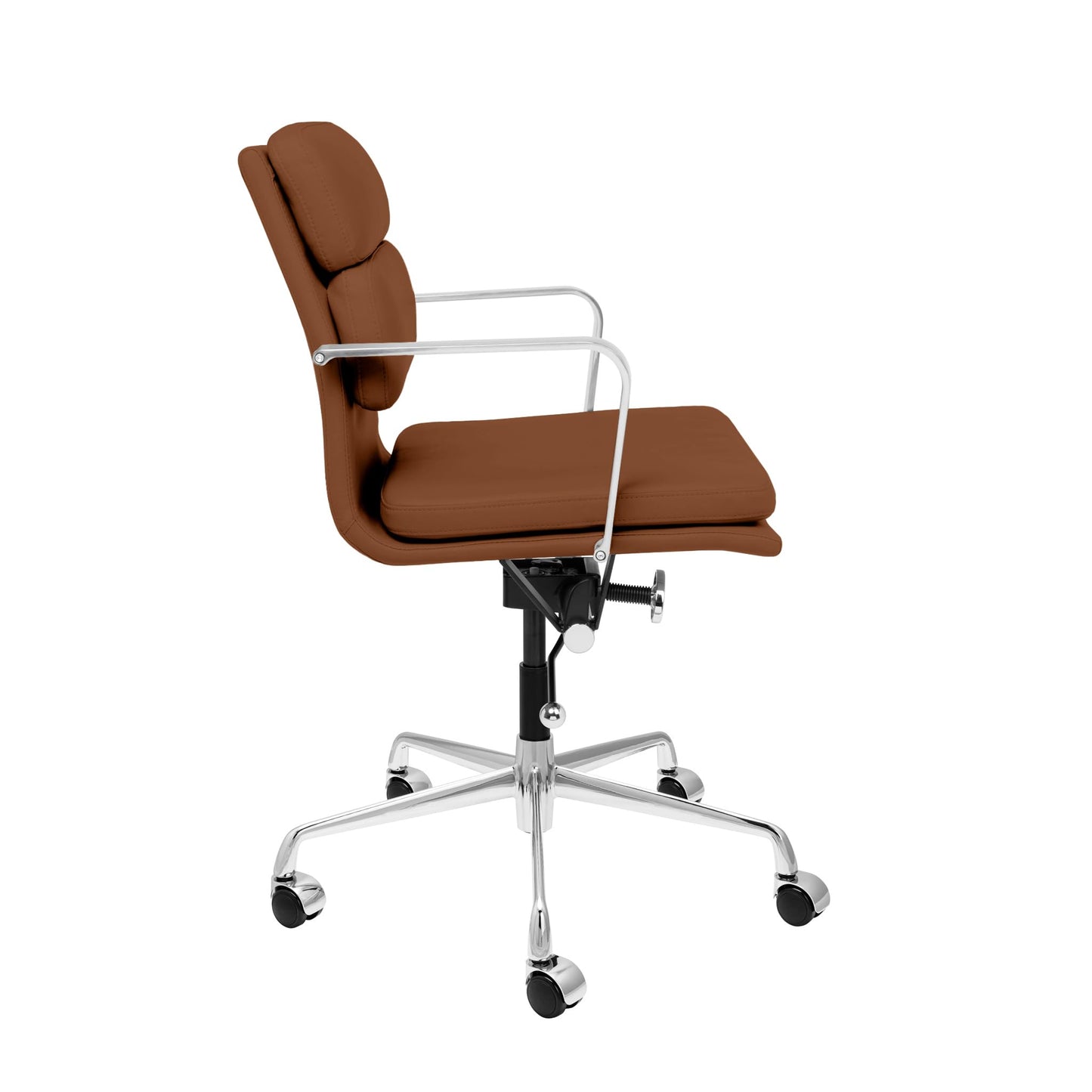 Laura Davidson Furniture SOHO II Padded Management Office Chair - Mid Back Desk Chair with Arm Rest, Swivel & Cushion Availability, Made of Faux Leather, Brown, Computer Chair