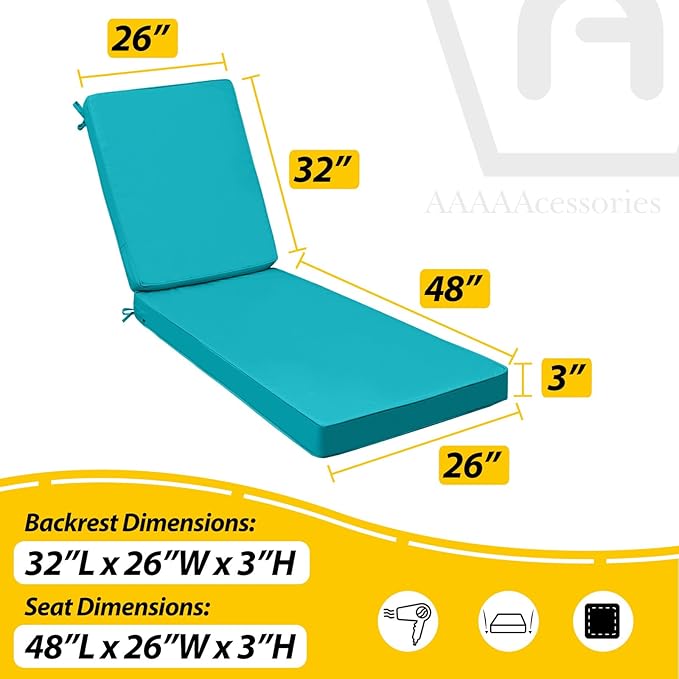 AAAAAcessories Outdoor Chaise Lounge Cushions, Fade-Resistant, Waterproof Patio