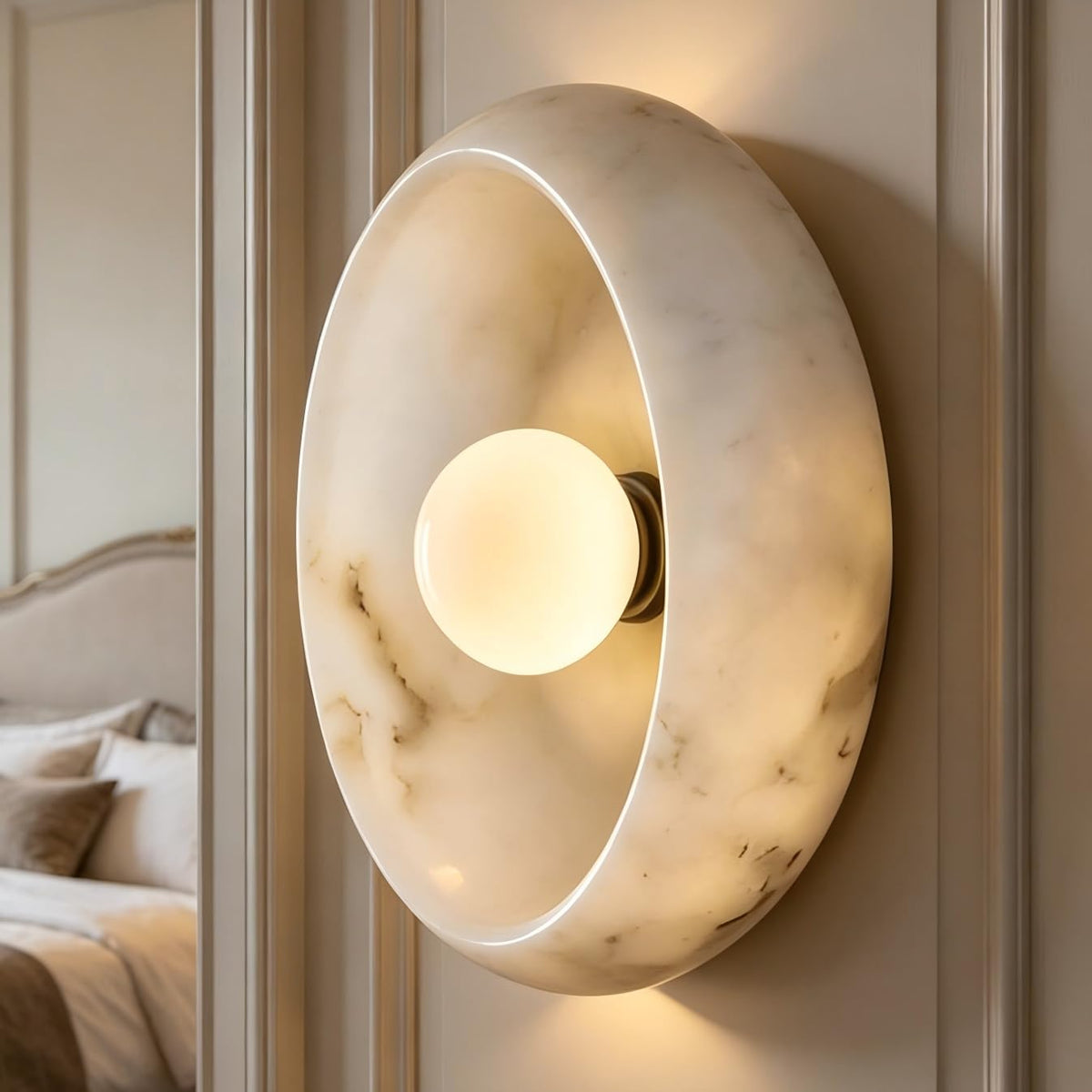 10" Artistic Alabaster Wall Sconce & Ceiling Light, Natural Stone Texture, Soft Diffused Lighting for Bedroom, Hallway, Living Room, Sculptural Design, G9 Bulb