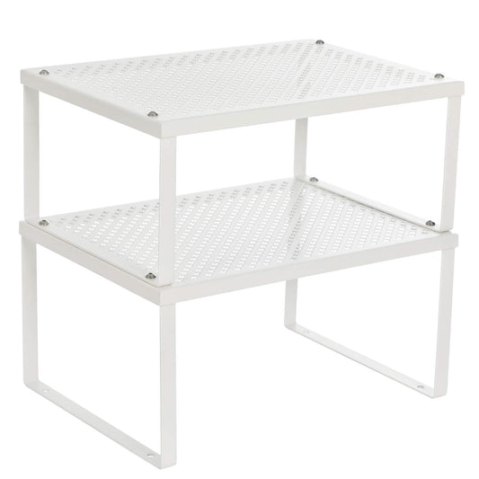 SONGMICS Spice Racks, Set of 2 Metal Cabinet Shelf Organizers, Countertop Organizers, Shelf Risers, Stackable, Expandable, White UKCS01WT
