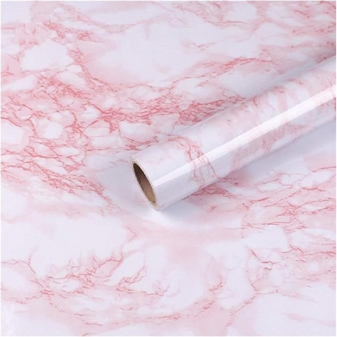 practicalWs 15.7in x 472.4in White/Pink Marble Stick Paper Peel and Stick