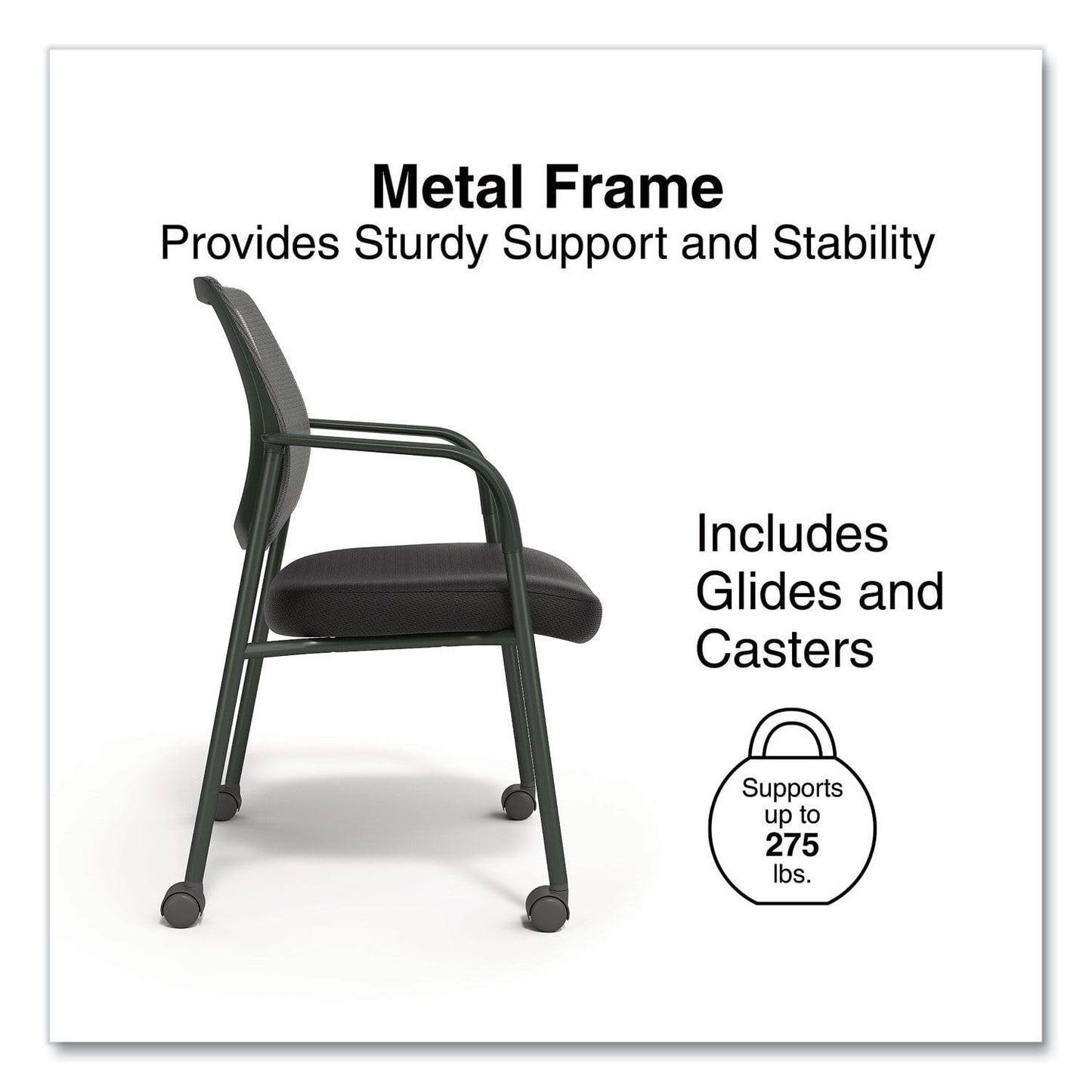 Alera Wessex Mesh Back Guest Arm Chair, Rolling Reception Chair, Black