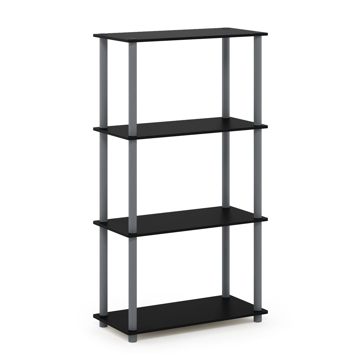 Furinno TURN-N-TUBE Storage Shelves, 4-Tier Toolless Book Shelf, Corner Shelf, Toolless Open Shelves, for Organization and Storage, Living Room, Garage, Home Office, Black