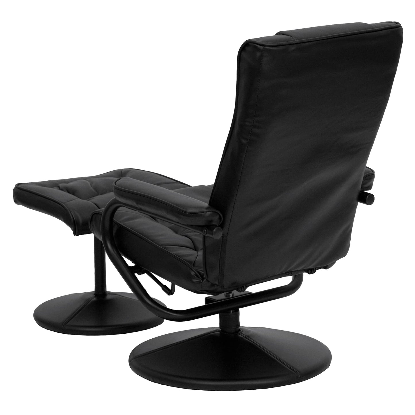 Offex Contemporary Black Leather Recliner and Ottoman with Leather Wrapped Base