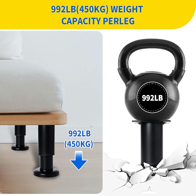 6 Pcs Adjustable Height Furniture Support Legs 3.15-4.72 inch, Metal Heavy Duty