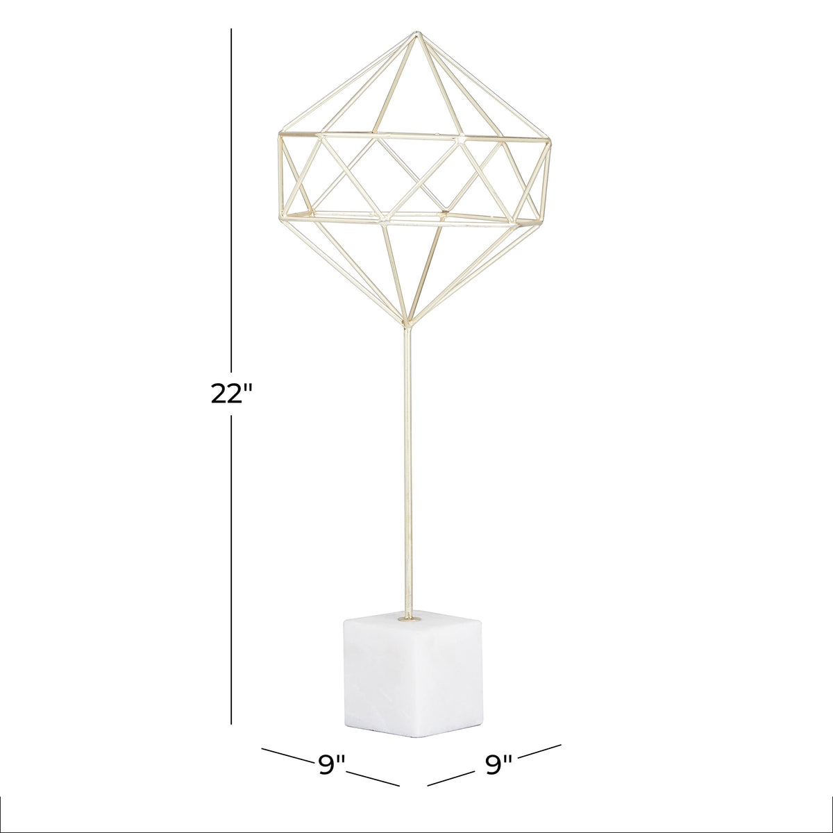 CosmoLiving by Cosmopolitan Marble Geometric Sculpture with Marble Base, 9" x 9" x 22", Gold