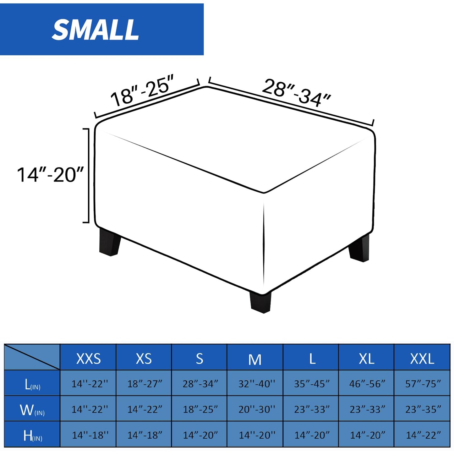 MAXIJIN Waterproof Ottoman Cover Rectangle Stretch Ottoman Slipcovers Square Thick Stool Covers Storage Footrest Furniture Protector with Non-Slip Elastic Bottom (Small, Dusty Blue)