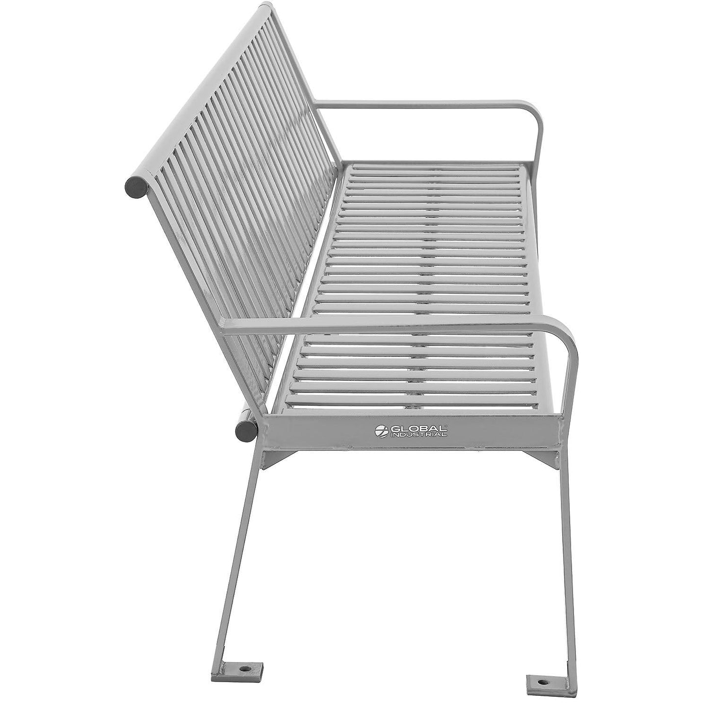Global Industrial 6 ft. Outdoor Heavy-Duty Portable Park Bench with Back, Vertical Steel Slat, Corrosion-Resistant Gray Powder Coat Finish, Unassembled