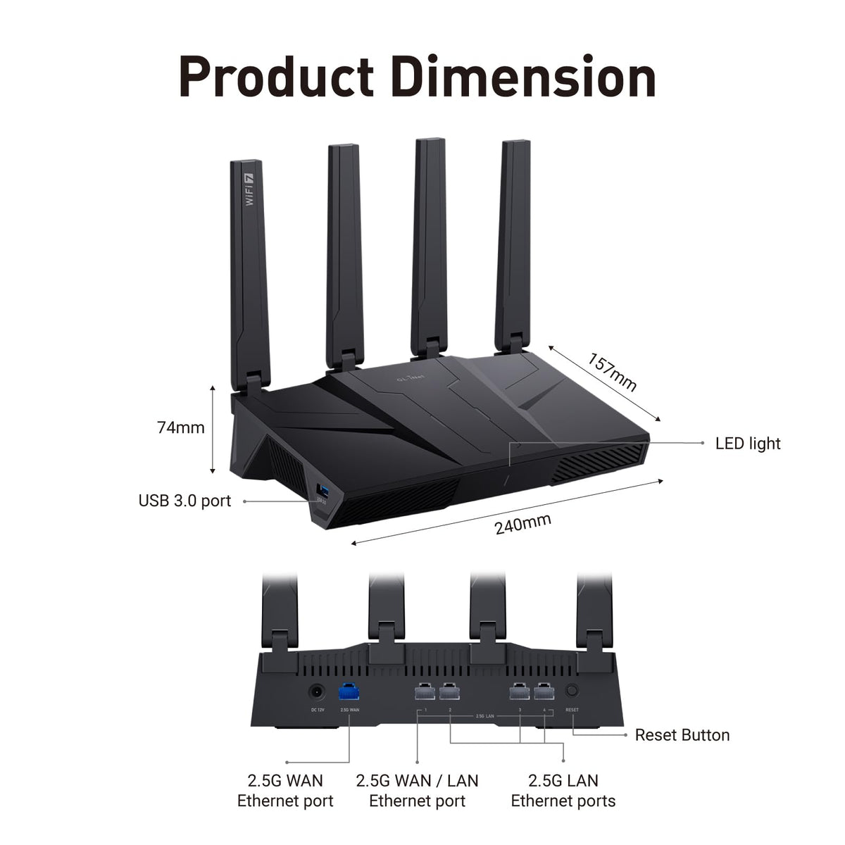 GL.iNet GL-BE9300 (Flint 3) Tri-Band WiFi 7 Router, High-Speed 6GHz Gaming WiFi Router for Wireless Internet, Long Range, 5 x 2.5G VPN Routers for Fiber Optic Modem, Computer Routers, Home & Business