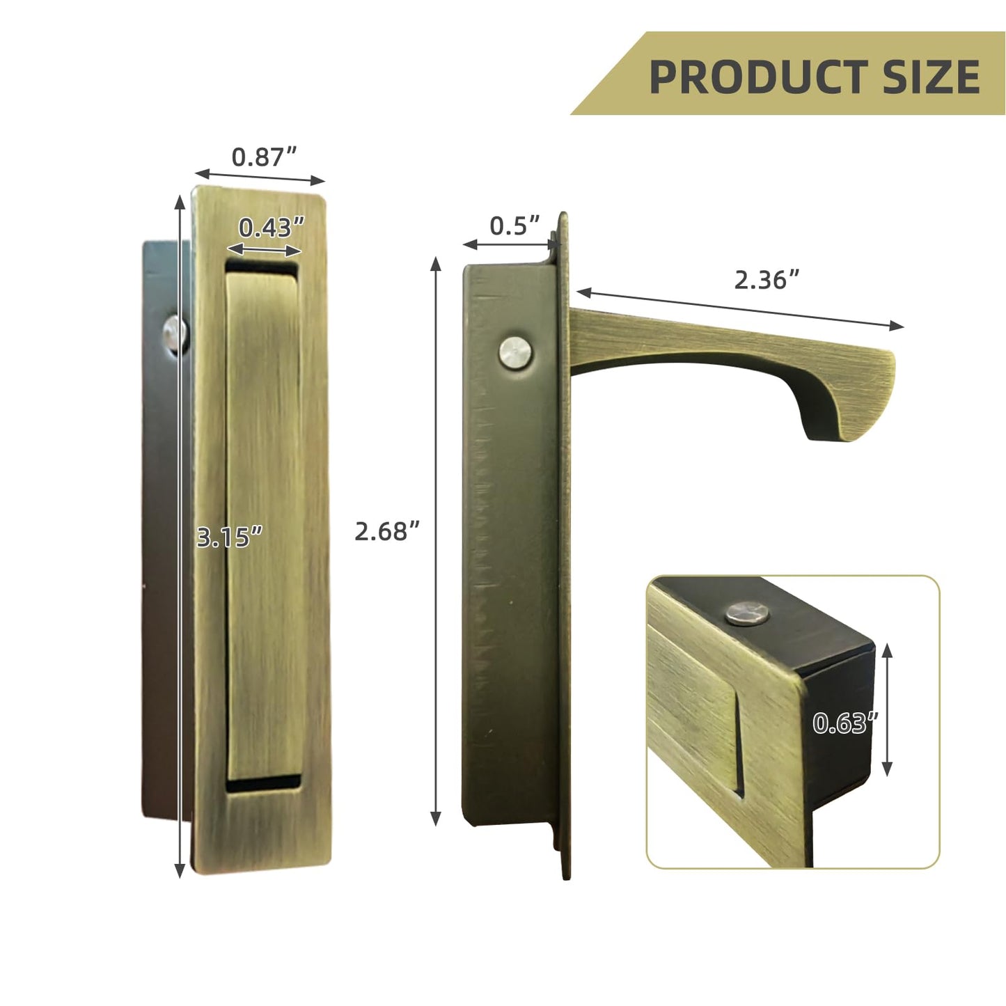 senharvest Pocket Door Handles and Edge Pull Antique Brass, 6Inch Pull Hardware Latch,Recessed Finger Flush Pulls,for Closet,Sliding,Barn Door