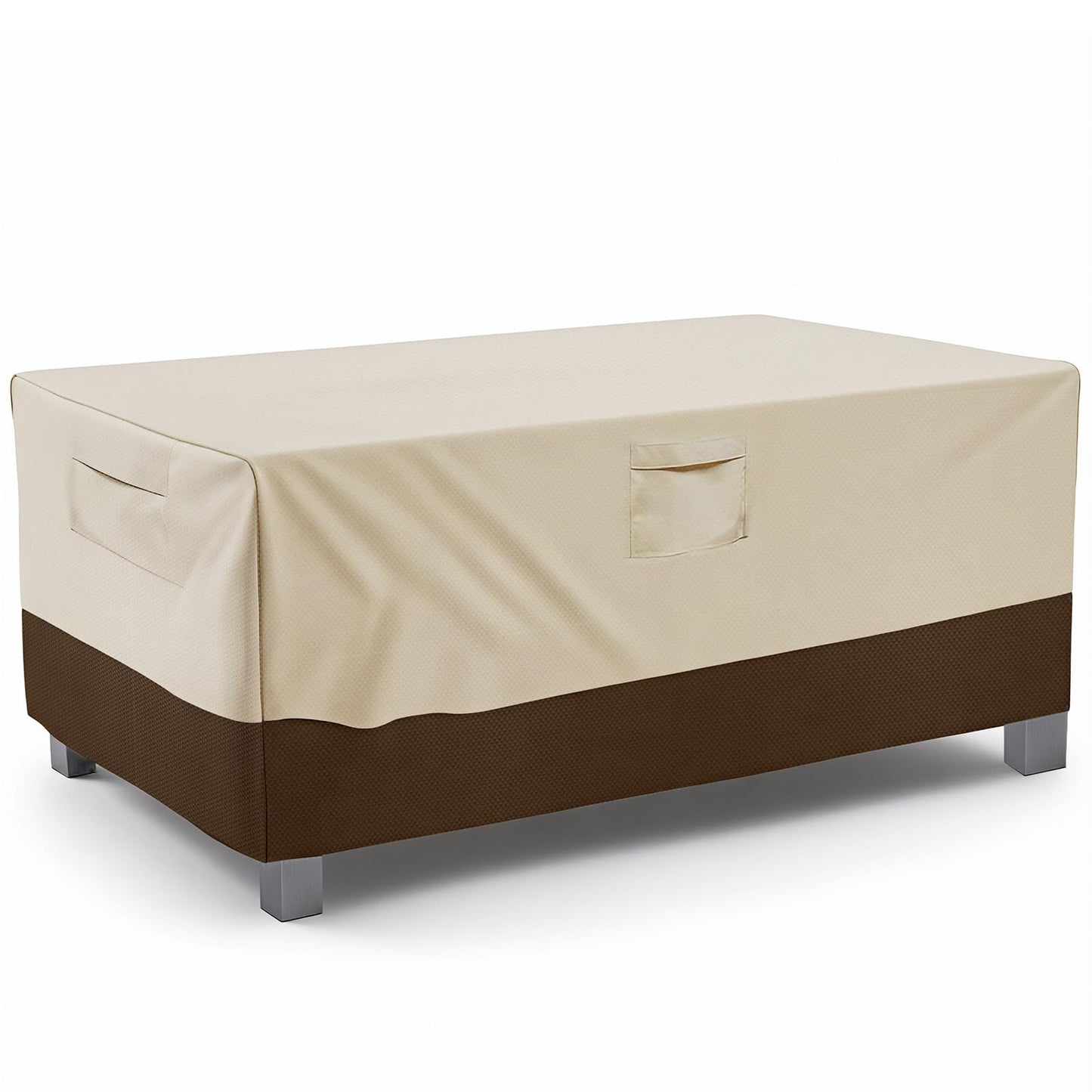 Vailge Rectangular/Oval Patio Table Cover, Heavy Duty and Waterproof Outdoor Lawn Patio Furniture Covers (Beige&brown, 108"Lx70"Wx28"H)